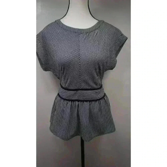 Monteau Los Angeles Striped Peplum Top - Size S, Navy Blue & White - Picture 1 of 11